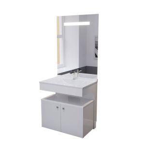 Meuble vasque PMR EPURE 80 cm avec miroir led Elégance et caisson roulant - Blanc brillant