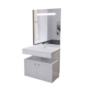 Meuble vasque PMR EPURE 90 cm avec miroir led Elégance et caisson roulant - Blanc brillant