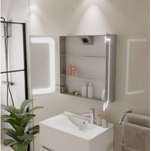 Armoire de toilette BOXLED - 70 cm avec portes miroir, éclairage LED intégré et prise 220 V à l'intérieur