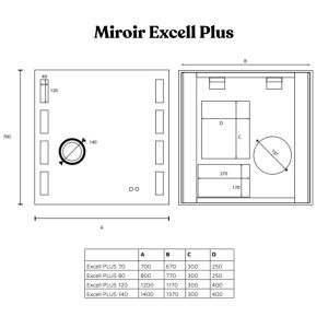 Miroir LED avec antibuée, loupe et horloge EXCELL PLUS - 70 x 70 cm