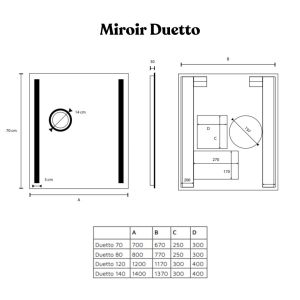 Miroir LED avec antibuée, loupe et horloge DUETTO - 70 x 70 cm