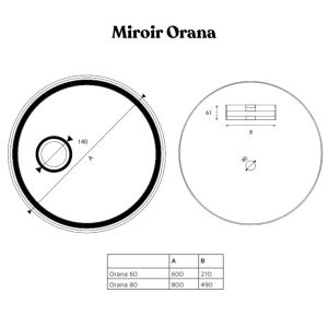 Miroir lumineux rond contour doré ORANA 60 cm - antibuée, horloge et loupe