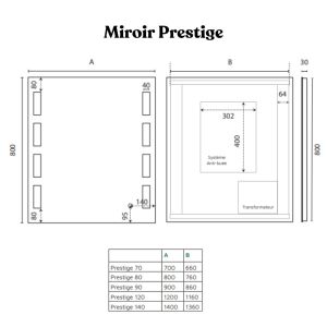 Miroir lumineux antibuée PRESTIGE 70x80 cm