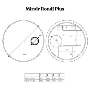 Miroir lumineux rond RONDI PLUS 60 cm - antibuée, horloge et loupe