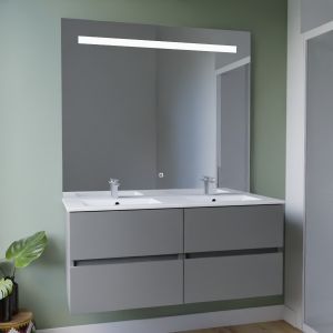 Meuble double vasque tout inox 120 cm ROSINOX + miroir Elégance ht105