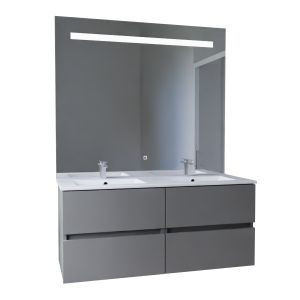 Meuble double vasque tout inox 120 cm ROSINOX + miroir Elégance ht105