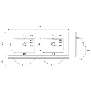 Plan double vasque en céramique CERATOP - 120 cm