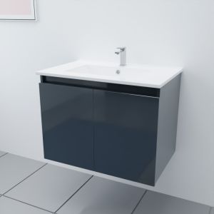 Meuble salle de bain suspendu 70 cm avec porte pivotante et plan vasque en céramique PROLINE - gris