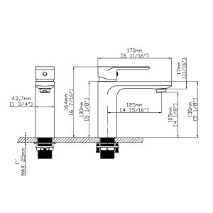 Mitigeur lavabo pour plan vasque salle de bain PRESTY Chromé - Schéma