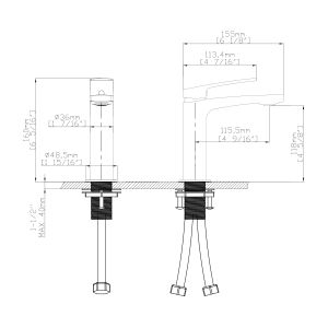 Mitigeur lavabo finition doré mat - KELLY GOLD - Schéma