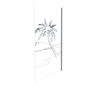 Paroi de douche verre transparent avec dessin mer et palmier PALMA 100 cm