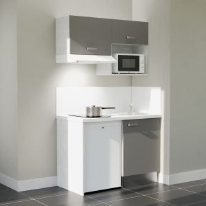 Kitchenette K02L-PT - 120 cm avec plan de travail et évier - emplacements frigo, hotte et micro-ondes