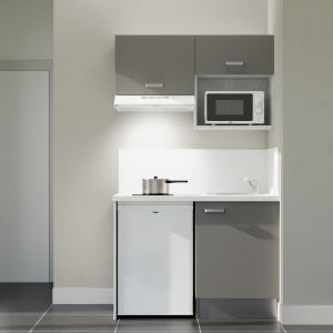 Kitchenette K02L-PT - 120 cm avec plan de travail et évier - emplacements frigo, hotte et micro-ondes