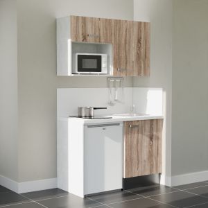 Kitchenette K07L-PT - 120 cm avec plan de travail et évier, emplacements frigo et micro-ondes