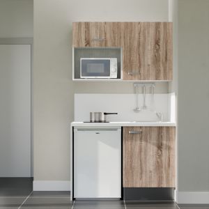 Kitchenette K07L-PT - 120 cm avec plan de travail et évier, emplacements frigo et micro-ondes