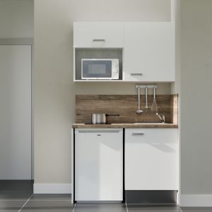 Kitchenette K07L-PT - 120 cm avec plan de travail et évier, emplacements frigo et micro-ondes