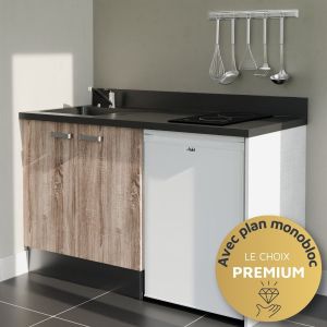 Kitchenette K17L - 140 cm avec plan monobloc et emplacement frigo top