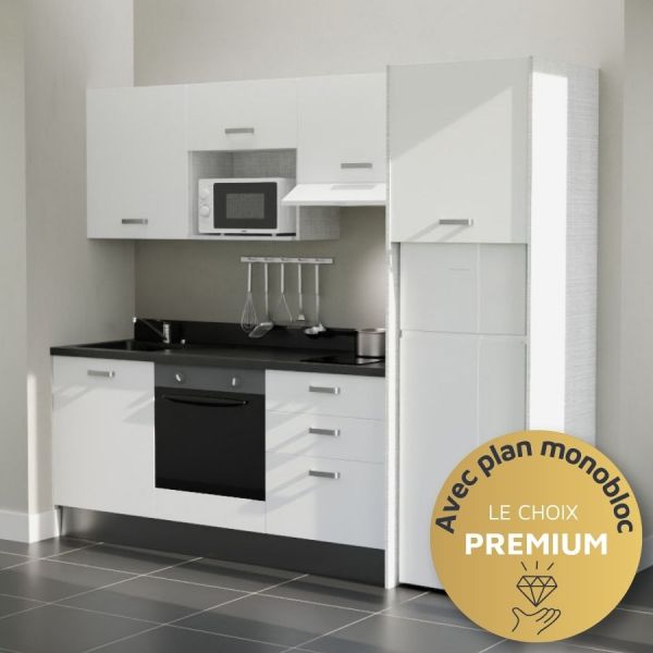 Kitchenette K37L - 240 cm - emplacements four, micro-ondes, hotte et frigo