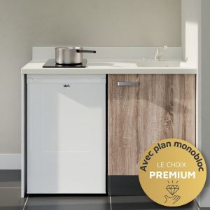 Kitchenette K08L - 120 cm avec plan monobloc et emplacement frigo top