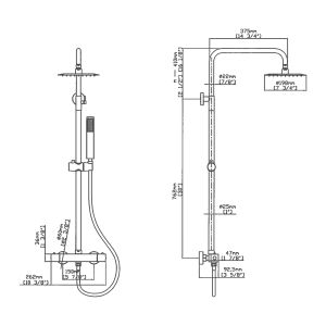 Combiné de douche et douchette SQUARE - Doré