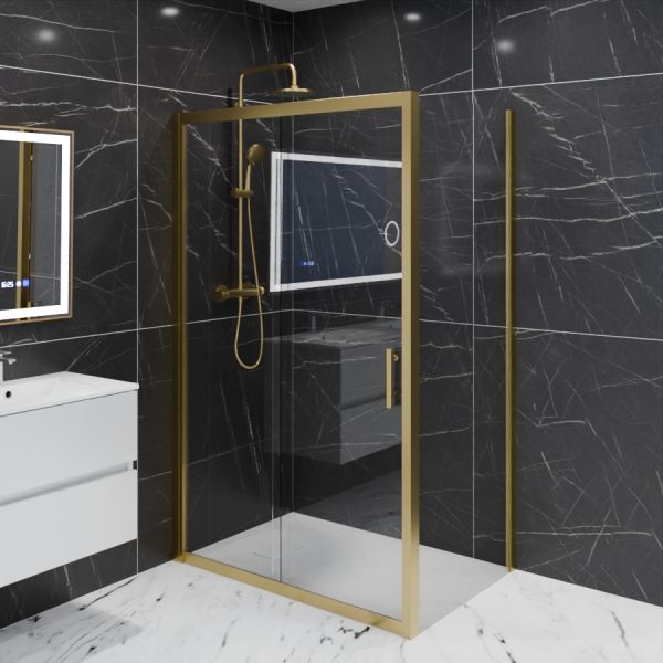 Paroi de douche d'angle porte coulissante + retour fixe GOLDY 120 cm x 80 cm