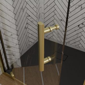 Paroi de douche d'angle : porte pivotante cadre et poignée doré + retour fixe sans cadre - GOLDY 90 cm x 90 cm