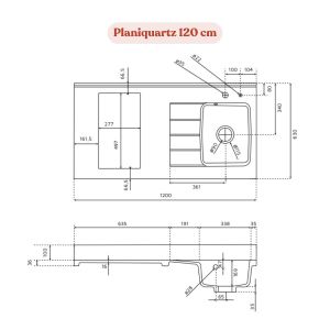 Plan de travail monobloc PlaniQuartz avec évier - 120 cm