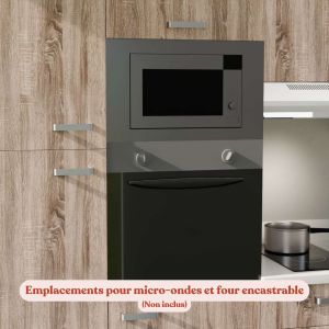 Kitchenette bois K46L - 300 cm - exemple avec four et micro-ondes encastrables