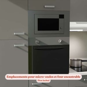 Kitchenette grise K46L - 300 cm - exemple avec four et micro-ondes encastrables