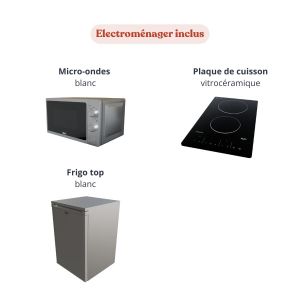 Kitchenette K00L - 100 cm - équipée avec électroménager micro-ondes plaque de cuisson et frigo inox