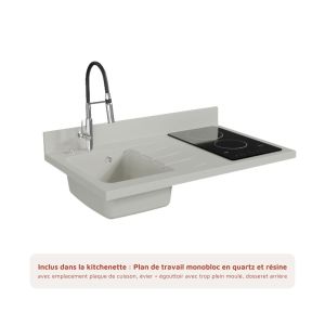 Kitchenette K00L - 100 cm - plan de travail planiquartz blanc avec évier à gauche