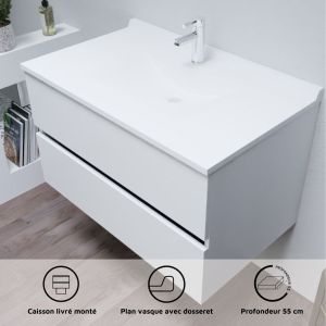 Meuble salle de bain ROMY 90 cm - Blanc brillant