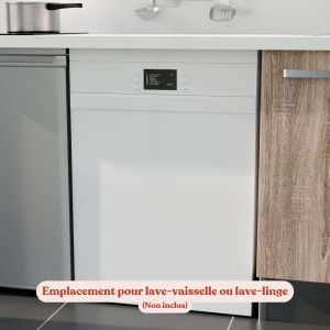 Kitchenette façades bois K55L-PT - 180 cm - emplacement pour lave-vaisselle et lave-linge