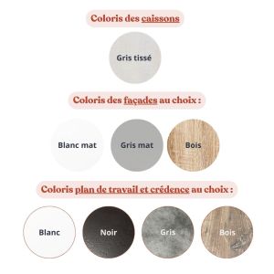 Zoom sur les choix de coloris de façades et plan de travail de la Kitchenette K02L-PT