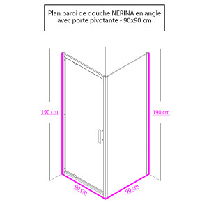 Paroi de douche d'angle avec porte pivotante NERINA - 90x90 cm