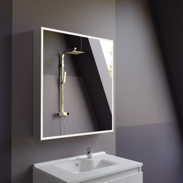Freya: Armoire à miroir LED 80x70cm rectangulaire en bois pour salle de bain