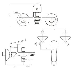 Mitigeur Bain-douche COSY, NF, design, cartouche céramique