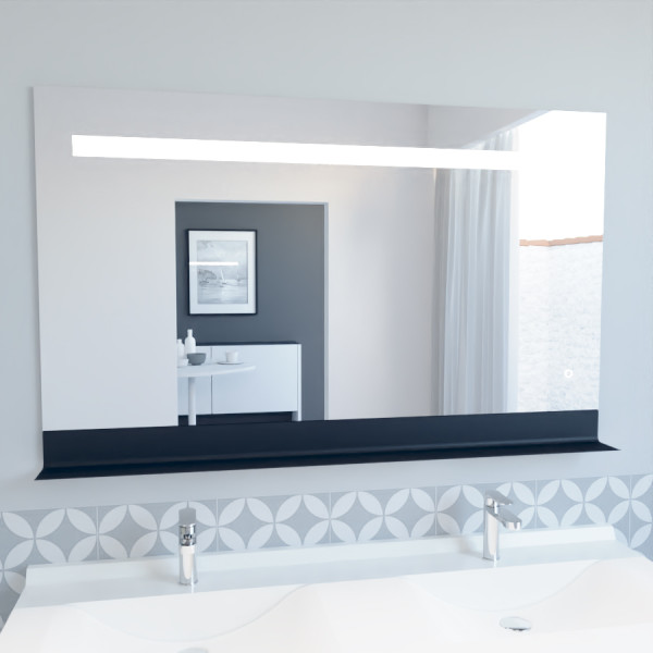 Miroir salle de bain 120 cm avec tablette métal noir style
