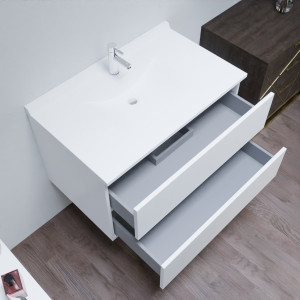 Meuble salle de bain 90 cm ROMY - Blanc brillant