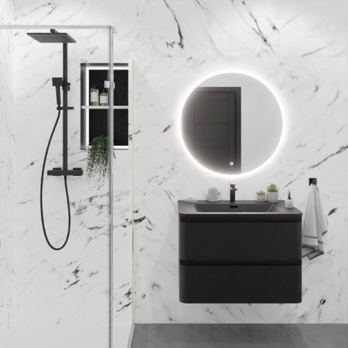 Salle de bain pour studio avec meuble miroir et douche à l'italienne