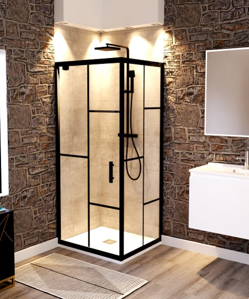 Porte de douche pivotante installation en niche 80 cm verre trempe  serigraphie